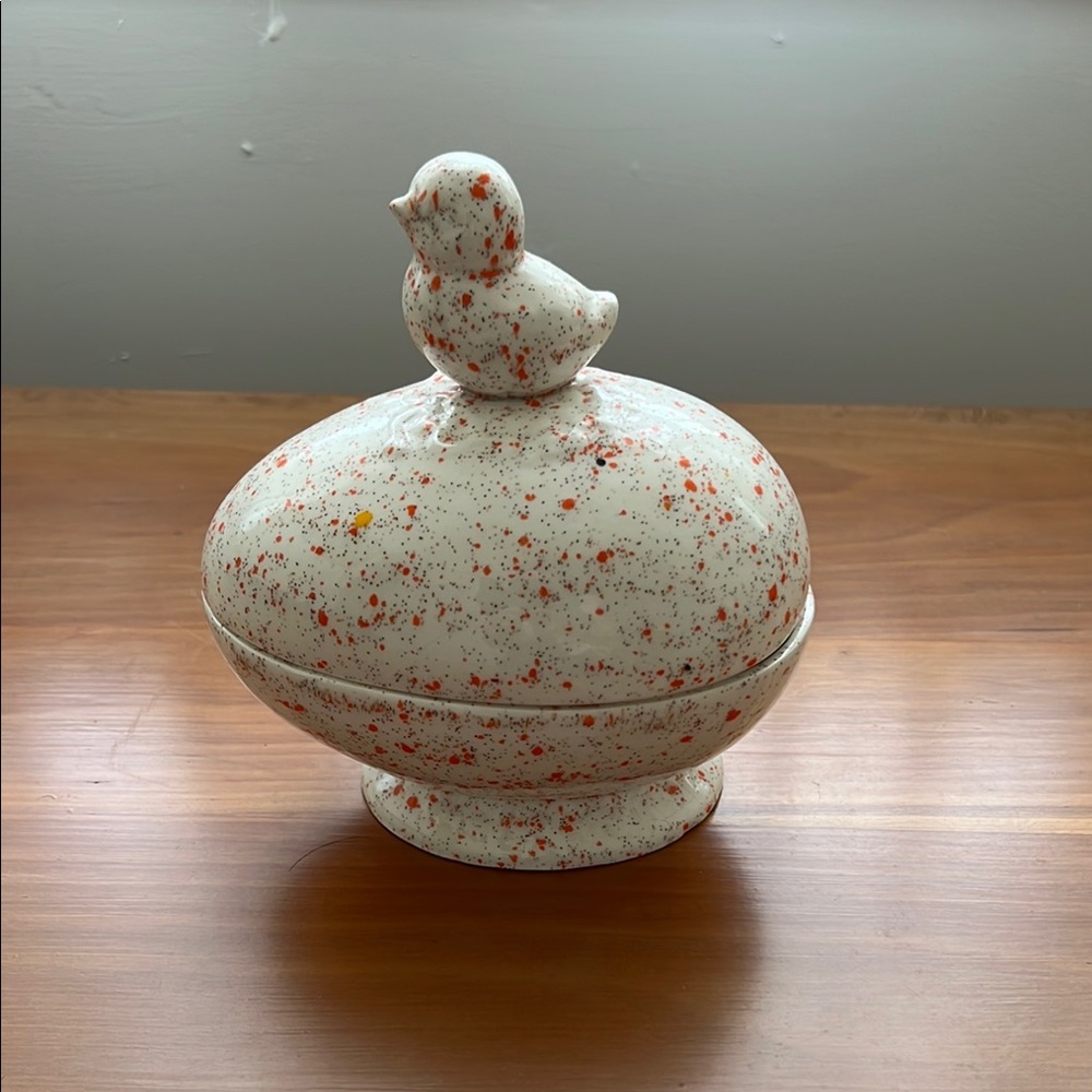 Vintage Speckled Ceramic Bird Art Piece